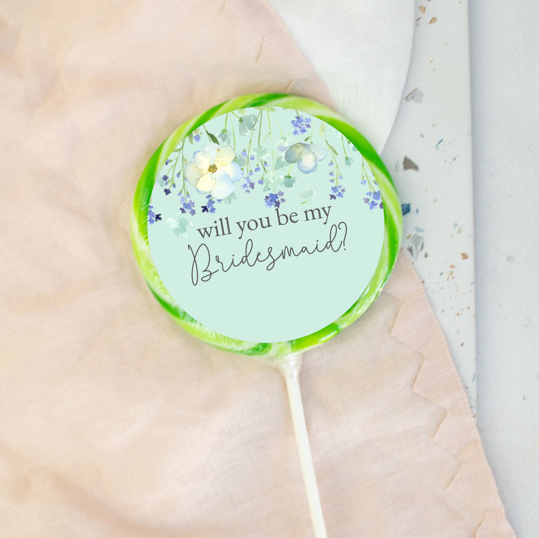 Will You Be My Bridesmaid Blue Floral Lollipop