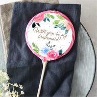 Will You Be My Bridesmaid Pink and Blue Florals Lollipop