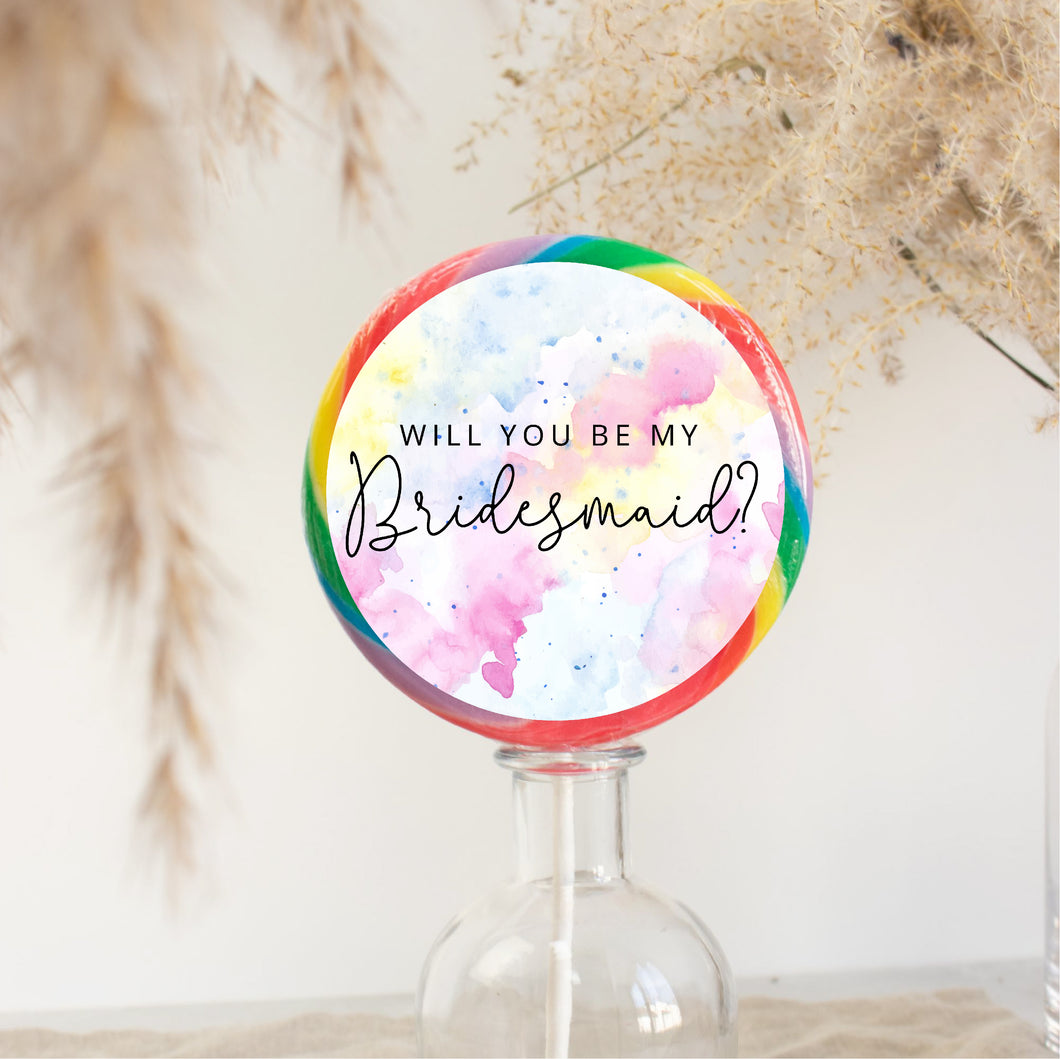 Will You Be My Bridesmaid Watercolour Pastel Lollipop