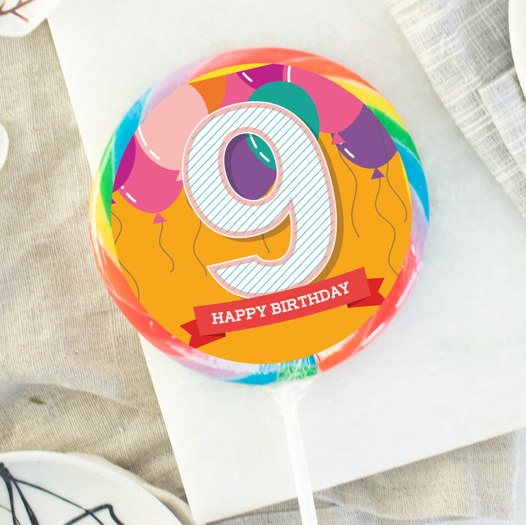 Yellow 9th Birthday Lollipop